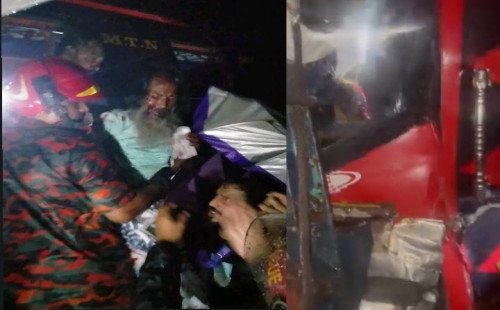 কুলিয়ারচরে বাস-ট্রাক মুখোমুখি সংঘর্ষে আহত ৫, গুজবে বিভ্রান্তি 